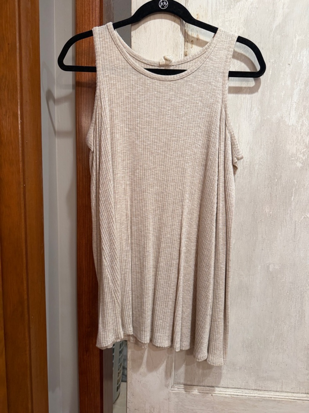 Ribbed Scoop-Neck Tank Top in Light Beige